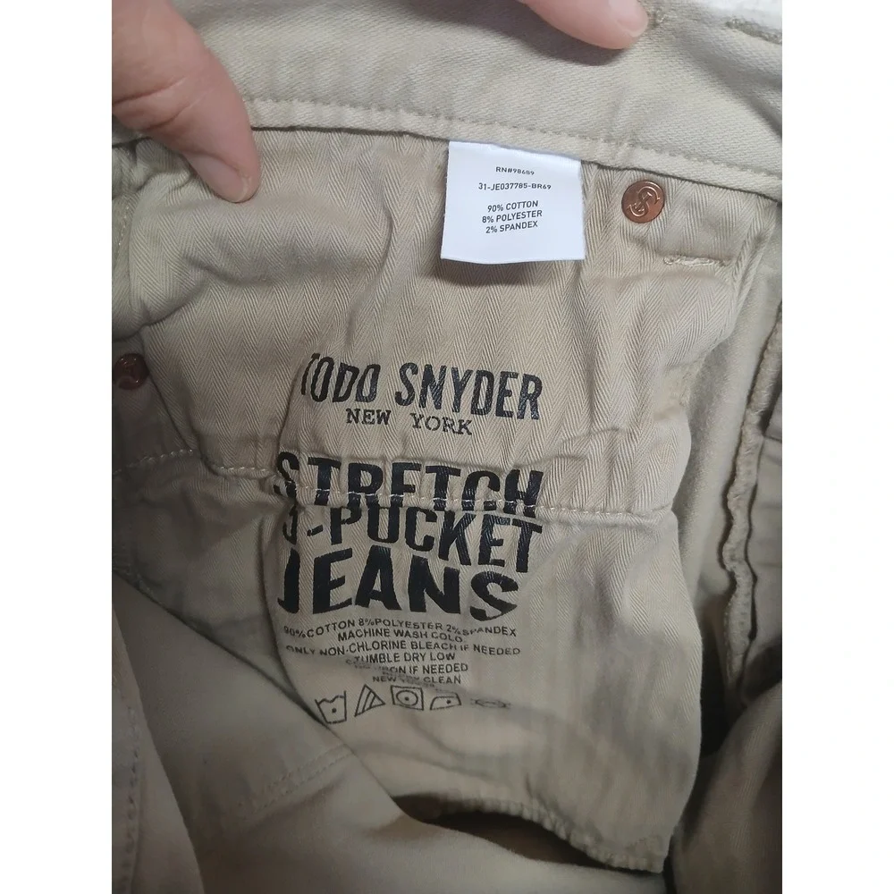Todd snyder stretch 5 pocket jeans khaki size 31 x 30 flaw